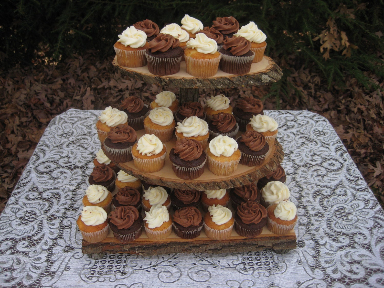 Cupcake Stand Rustic Wedding Log Slices 3 Tier