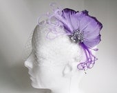 Bridal Birdcage Veil - Ivory Birdcage Veil - Bridal Fascinator Birdcage Veil - Wedding Birdcage Veil - Purple Bridal Fascinator