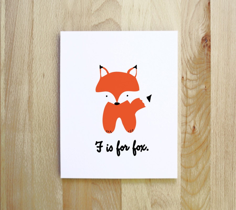 F is for Fox woodland animal nursery portrait illustration