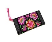Gift for her,black embroidered handbag,Chinese embroidery wallet,purse,cellphone bag,coin bag,change bag,wristlet bag,cotton bag
