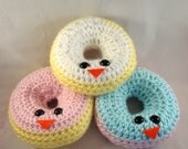 Amigurumi Donut set of 3 blue, pink and yellow kawaii cute geeky sweet lolita crochet dolls