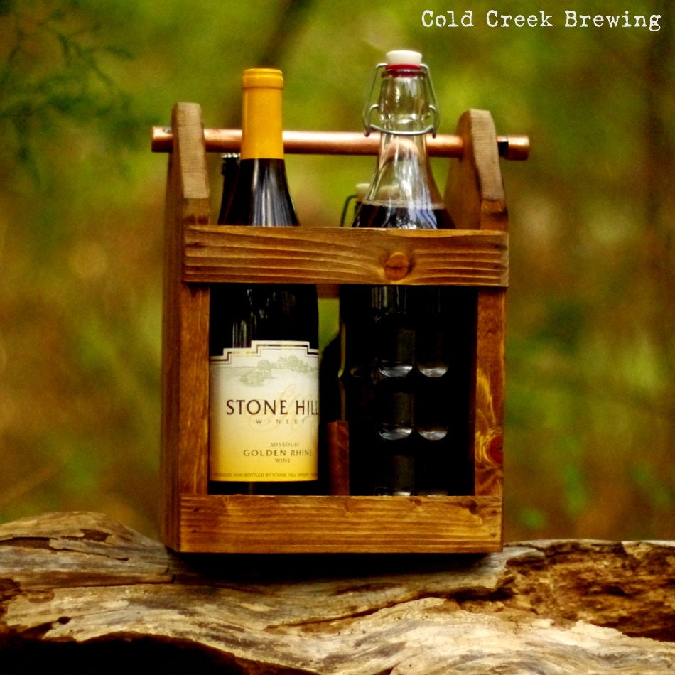 Bomber Carrier - Four Pack Carrier - Beer Bottle Carrier - Bottle Opener - Wine Tote - Wine Bottle Caddy - Gift for Parents - Groomsmen Gift