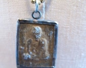 Necklace with Small Buddha Prayer Amulet from Thailand Strung on Tiny Indian Brass Beads