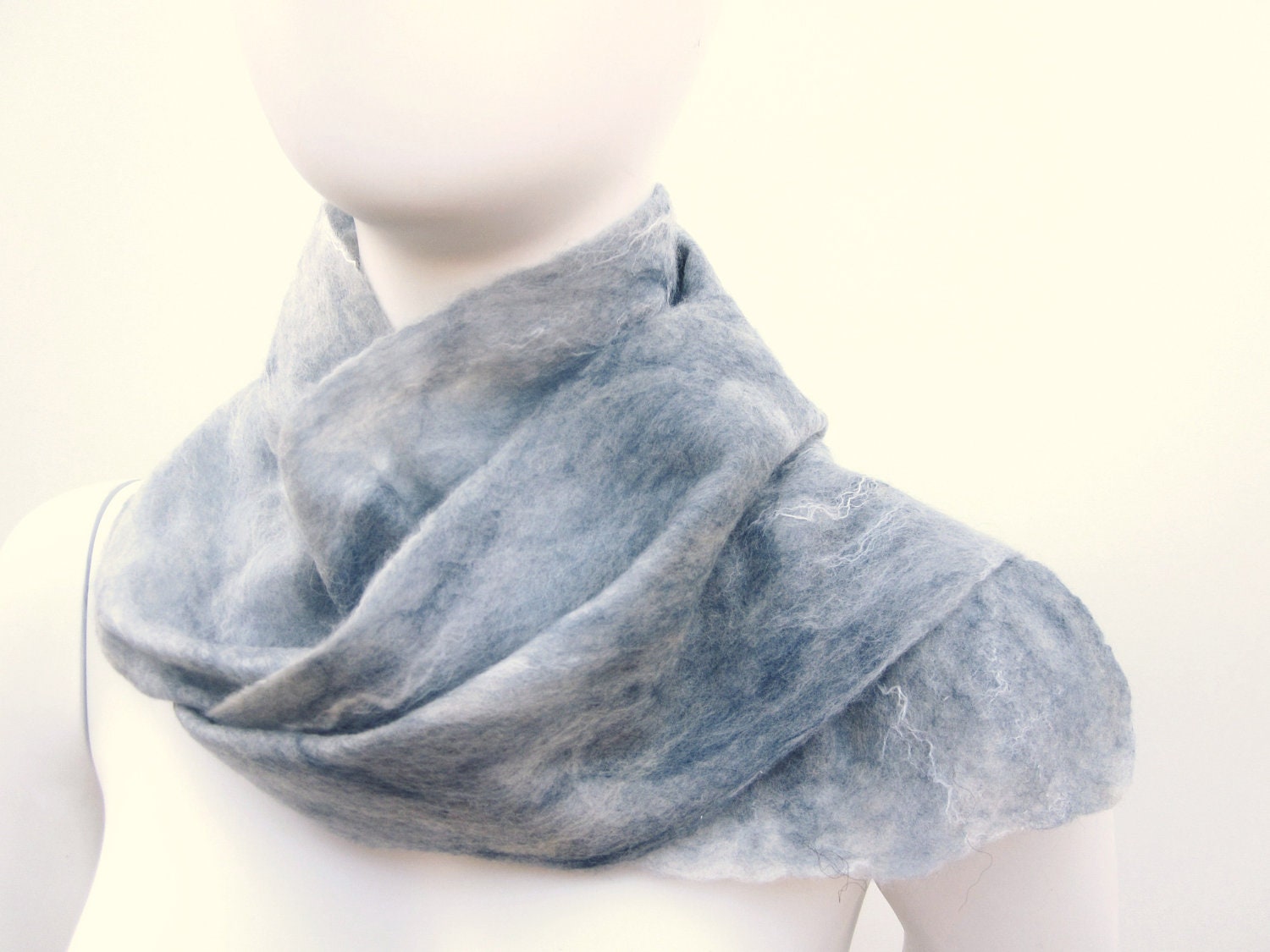 Felt Scarf Australian Merino Wool Unisex Grey Navy White