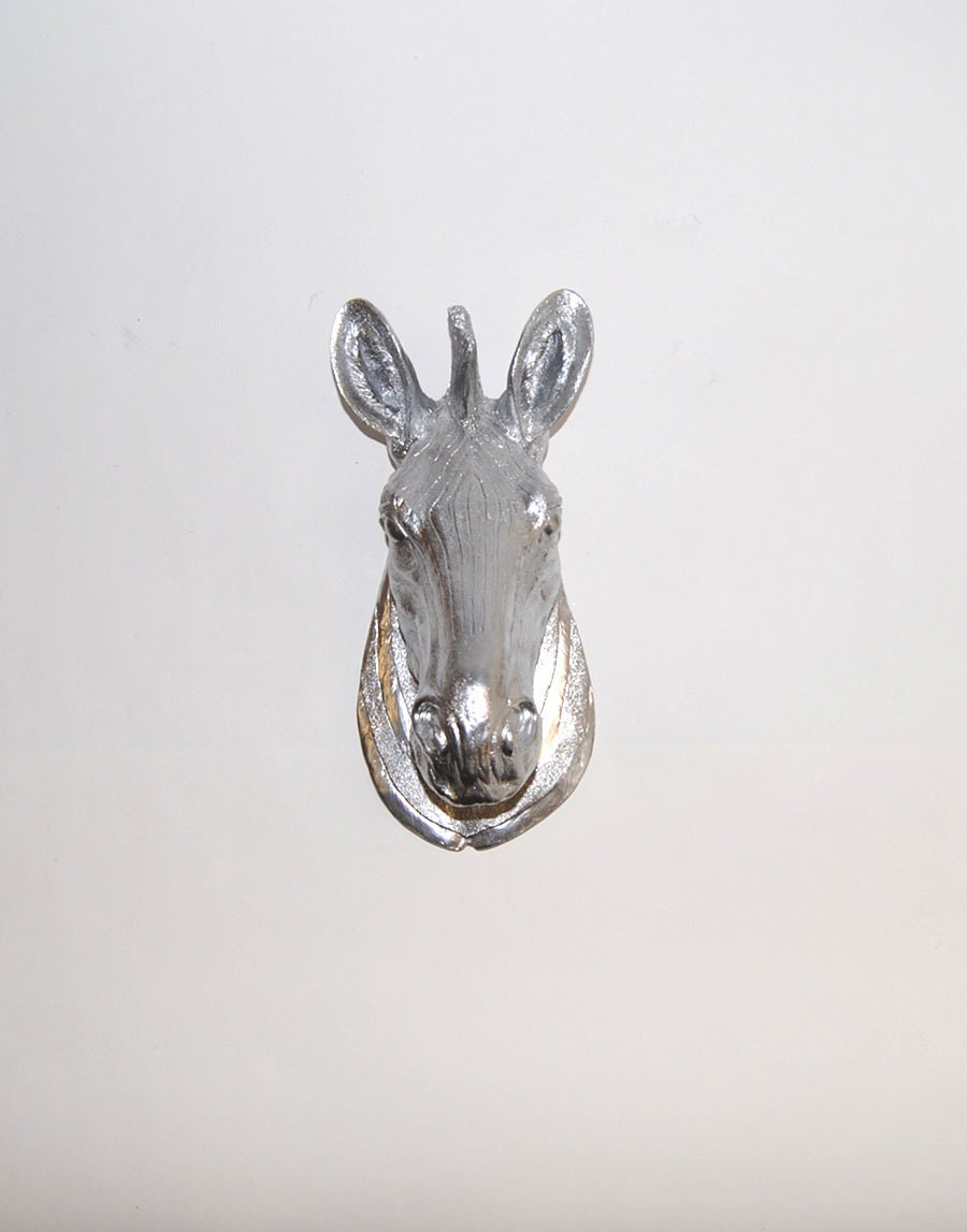 White Faux Taxidermy - The Abe - Faux Taxidermy - Chrome Resin Zebra Head- Resin White Faux Taxidermy