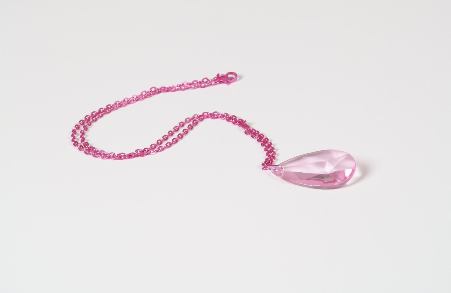 Pink Crystal Pendant Necklace w/ Pink Color Chain Oval Cut