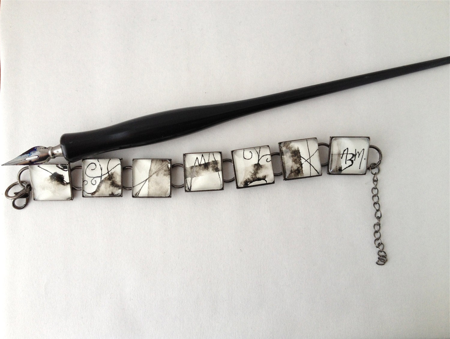 Abstract Black Ink - Wearable Artwork Bracelet  - Original Ink Paintings - One of a Kind