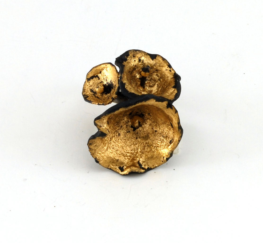 Small Cluster Black and Gold Ring with Sterling Silver Band
