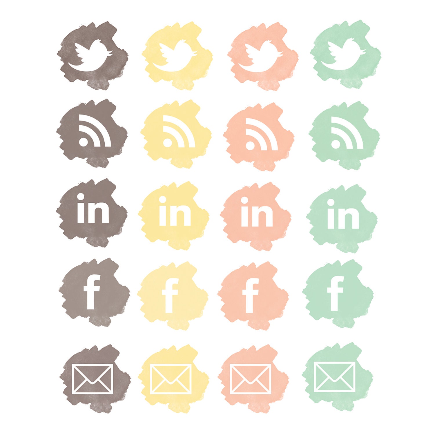 Digital Social Media Icons // Pastel Paint Set // 20 pieces // 300 DPI // Instant Download Il_570xn