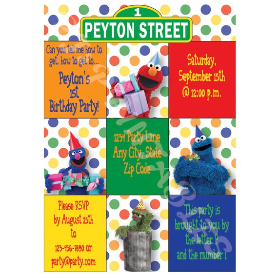 Sesame Street Character Birthday Invitation - Custom Digital File Il_570xn