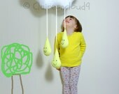 CLOUD & RAINDROPS MOBILE White Cloud with Lemon Yellow Raindrops - Baby Shower Nursery Kids Bedroom Home Decoration