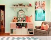 Stretched canvas Art Home Decor Painting print, venice Oil Painting Print Canvas Interior Design Artwork coral peach turquoise light teal