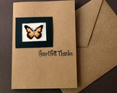 Thank You Card with Orange Butterfly, Cross Stitch Card, Stitched Orange Butterfly Greetings Card, Completed Cross Stitch