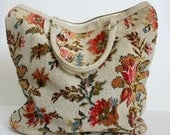 Vintage 1960s Tapestry Handbag / Oversize Carpet Bag