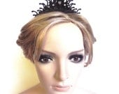 Tiara Clockhand Steampunk Noir Victorian inspired Black with Crystals- Strangers in the fog