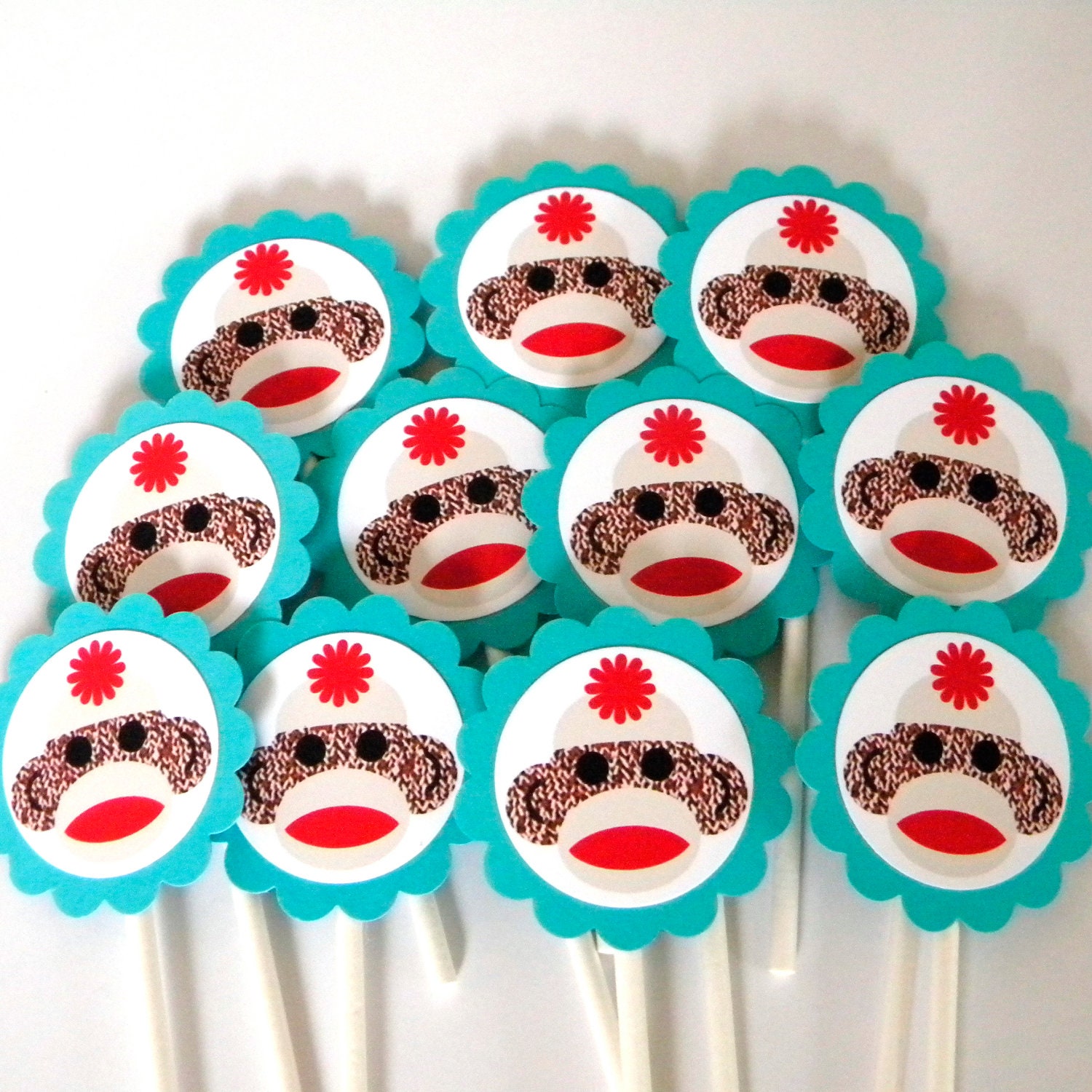 Sock Monkey Cupcake Toppers - Set of 12 Il_570xn