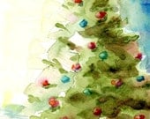 Christmas Tree Holiday Print from Original Watercolor