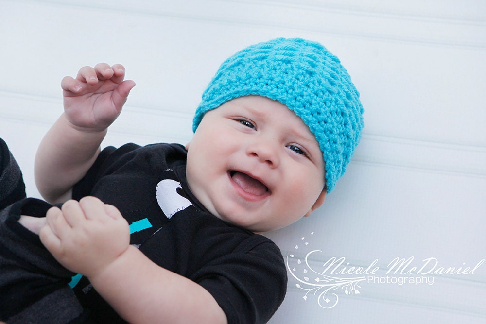 Little Boys Hats, Crochet Aqua Newsboy Hat, Infant Boy Turquiose Beanie, Soft-Brimmed Visor, MADE TO ORDER, Children Clothing