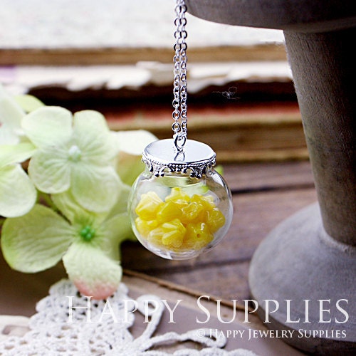 2.1 per set - 5 sets 15mm Medium Clear Glass Globe Bottle with Silver Brass Crown Cover (GB1508) - Big Sale