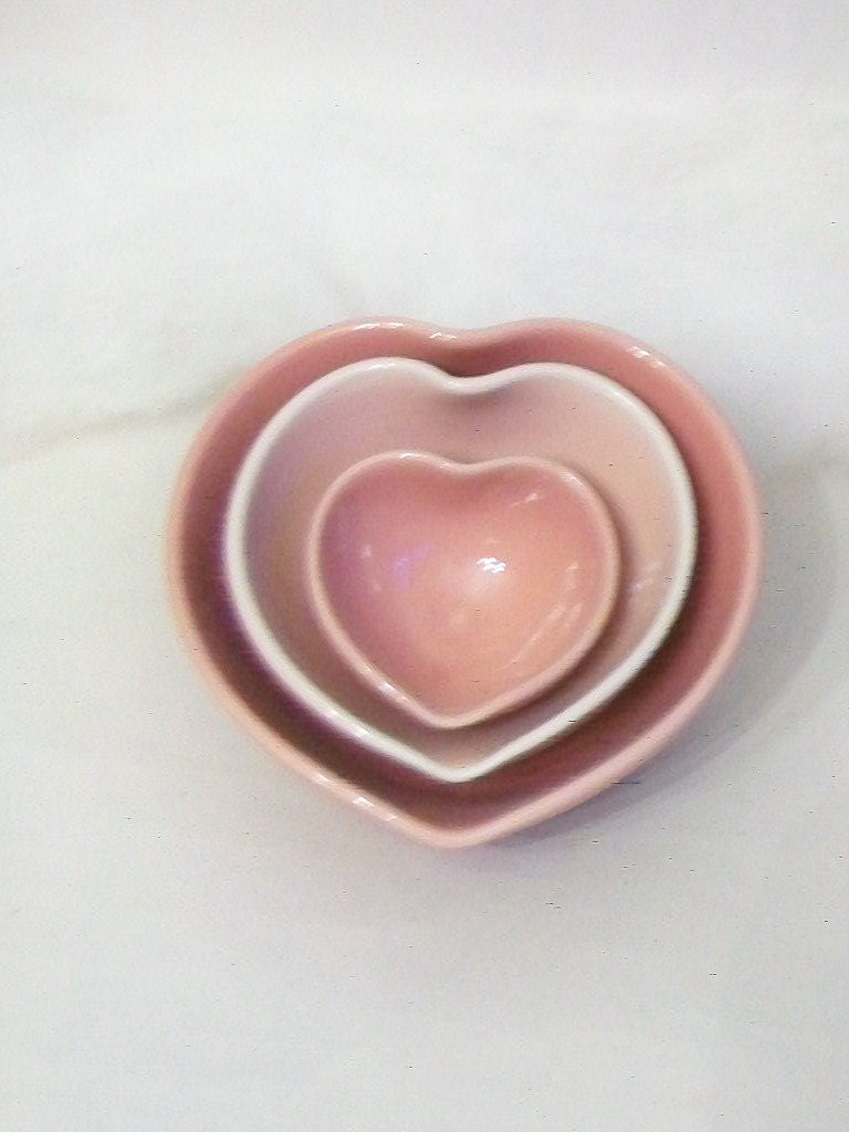 Heart Bowls - Set of 3, Nesting, Handmade, Shades of Pink - 4.5 in. - Made to Order - Valentine