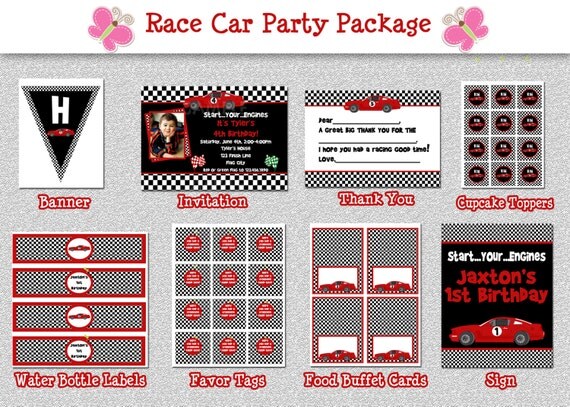 Race Car Birthday Party Package , Personalized Birthday Party Package Printable Il_570xn