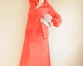 60s / 70s Orange Button Down Fitted Maxi Dress