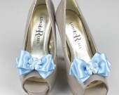 Shoe Clip, Blue Satin Bow Shoe Clips, Something Blue Wedding Accessories Shoes Clip, Blue Daisy Flower Clip Shoes