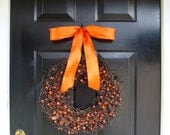 Mini Pumpkin Halloween Wreath, Halloween Decor, Halloween Decoration Wreath with Ribbon