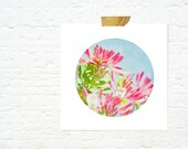 summer botanical print garden home decor vibrant pink blue green - Honeysuckle Circle