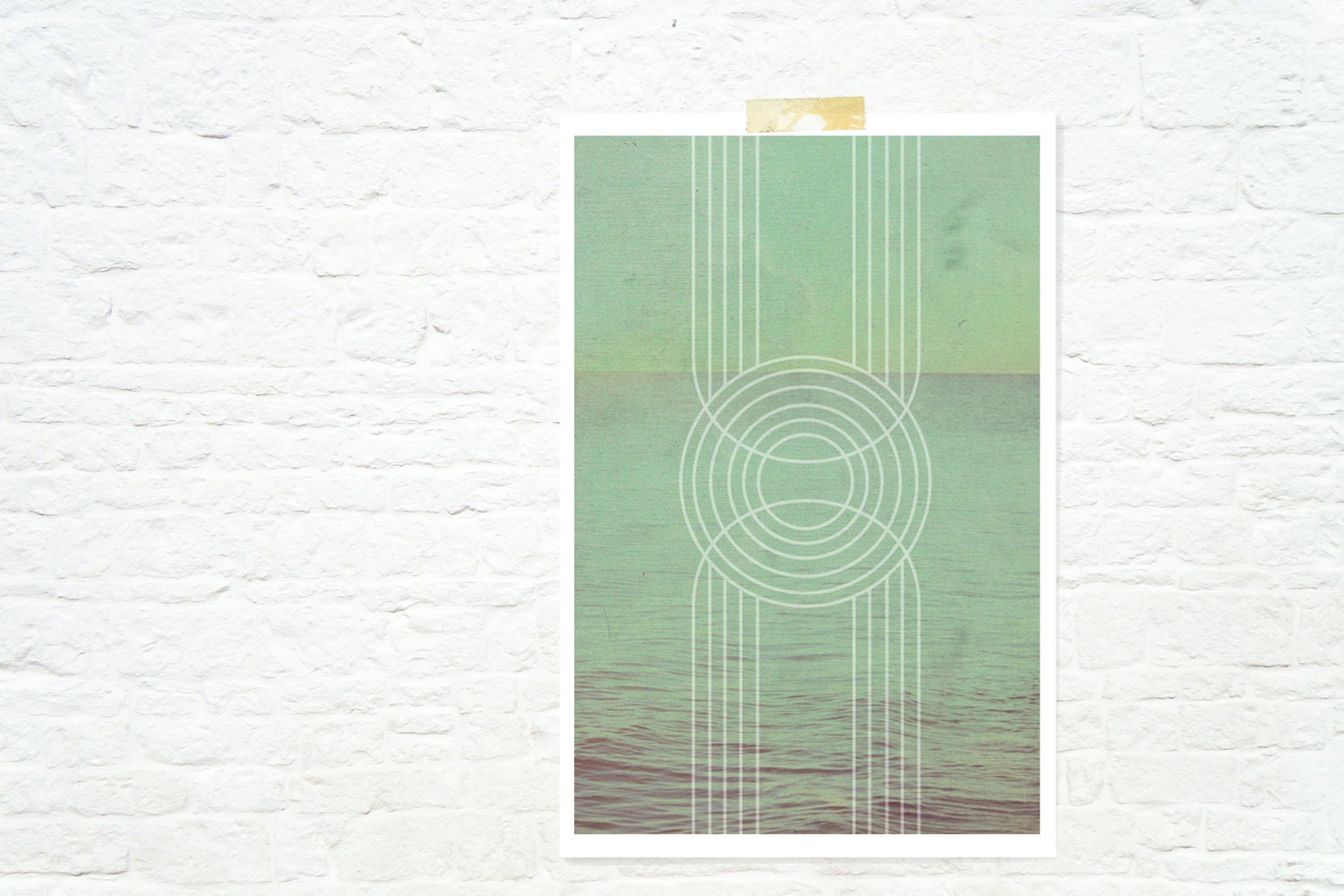 Geometric design art deco art nouveau ocean print grayed seafoam green - jade waves