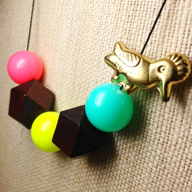 Neon Bubble Geometric Bird Necklace