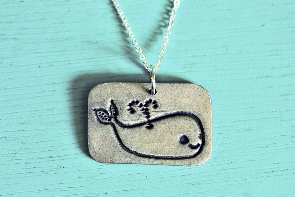 Handmade WHALE NECKLACE - ocean animal jewelry by boygirlparty - whale pendant - white bronze (silver)