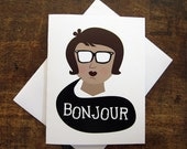 Bonjour Cool Lady with Glasses French Greeting Card