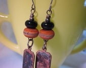 Copper Rectangles Etched Brick Colored Earrings