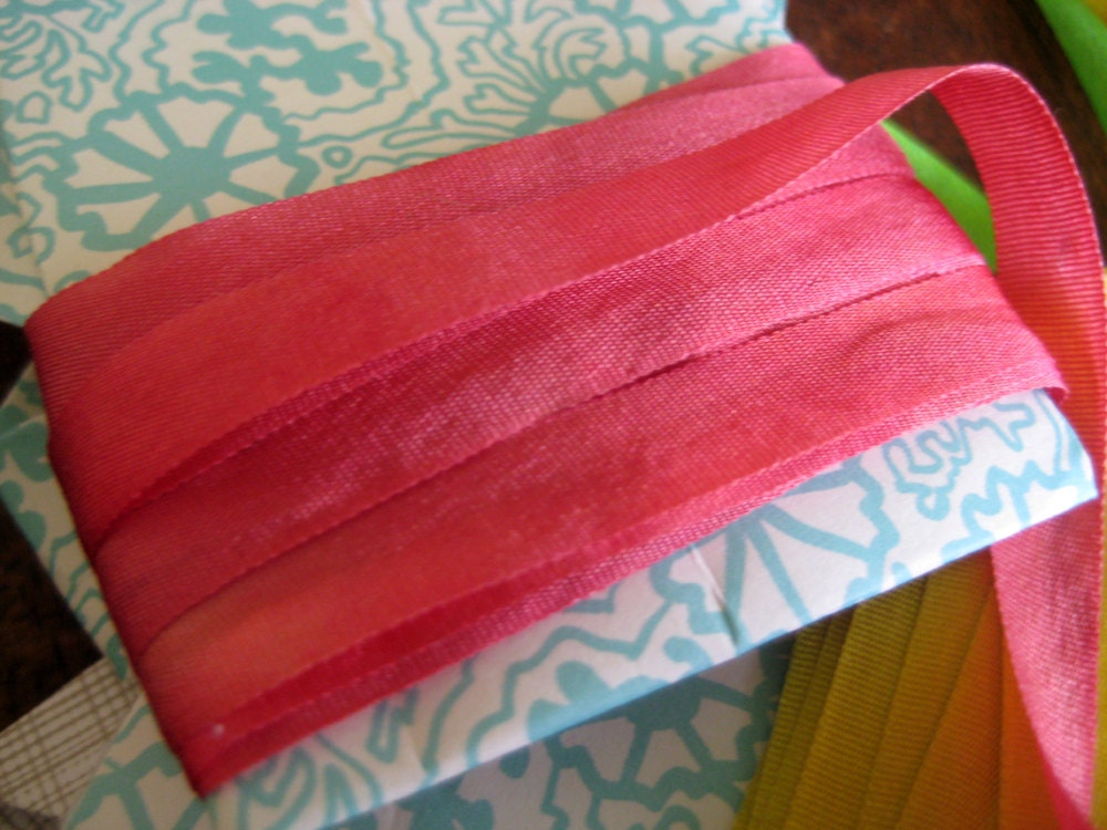 hand dyed silk ribbon in neon pink