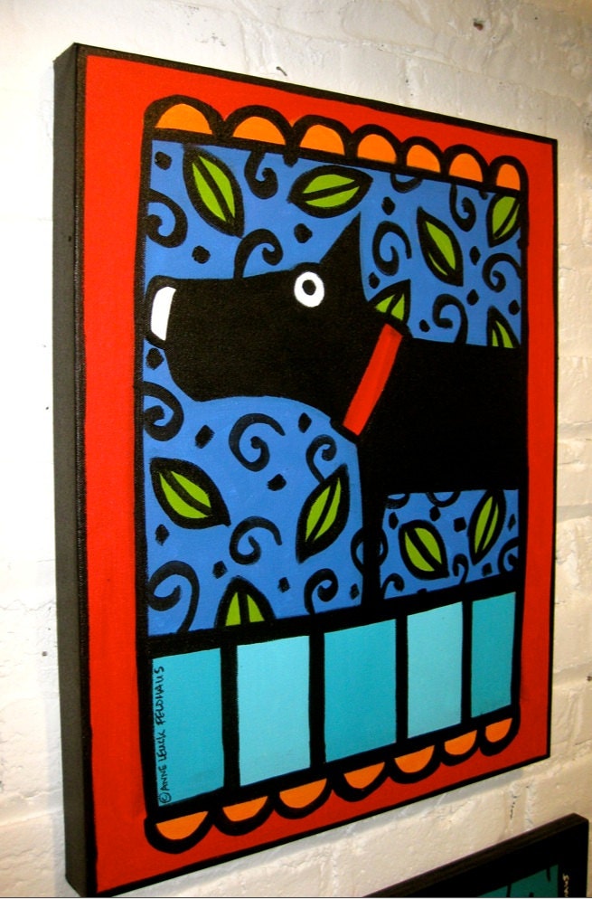 Perro Negro 16x20 Original Painting on Gallery Stretched Canvas