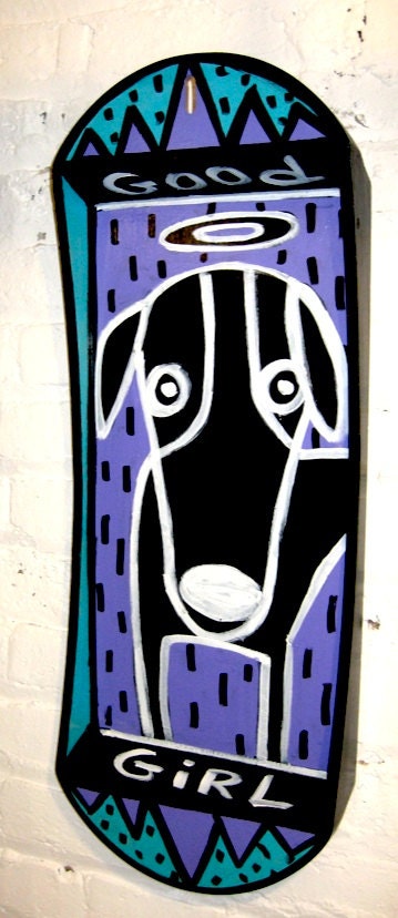 Good Girl Dog Black Pup Number 1 Original Painting on Wooden Tray