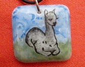 Alpaca Necklace Hand Painted Fused Glass