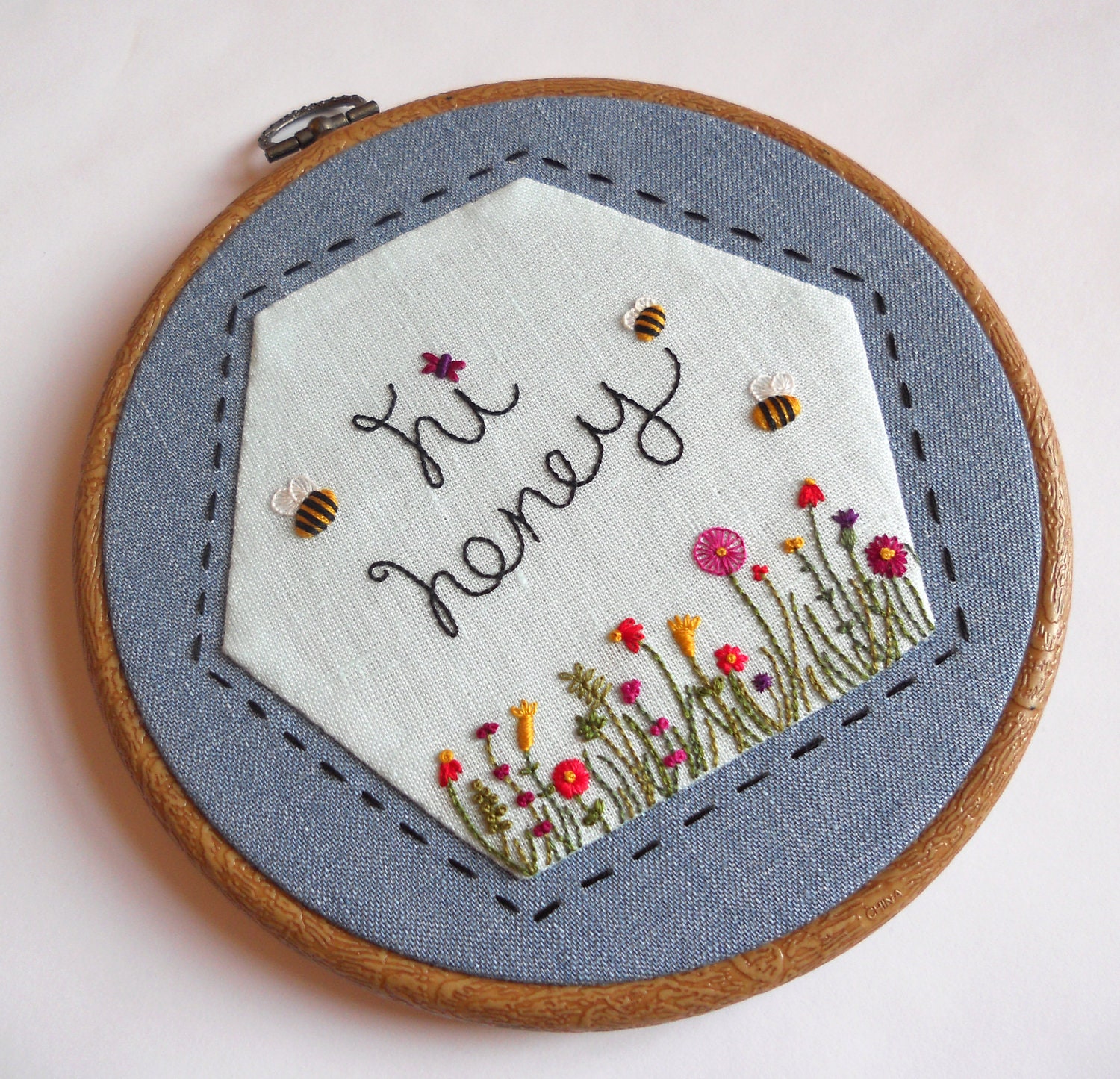 Hi Honey Hand Embroidery Needlework Pattern Supporting Bees and Beekeepers
