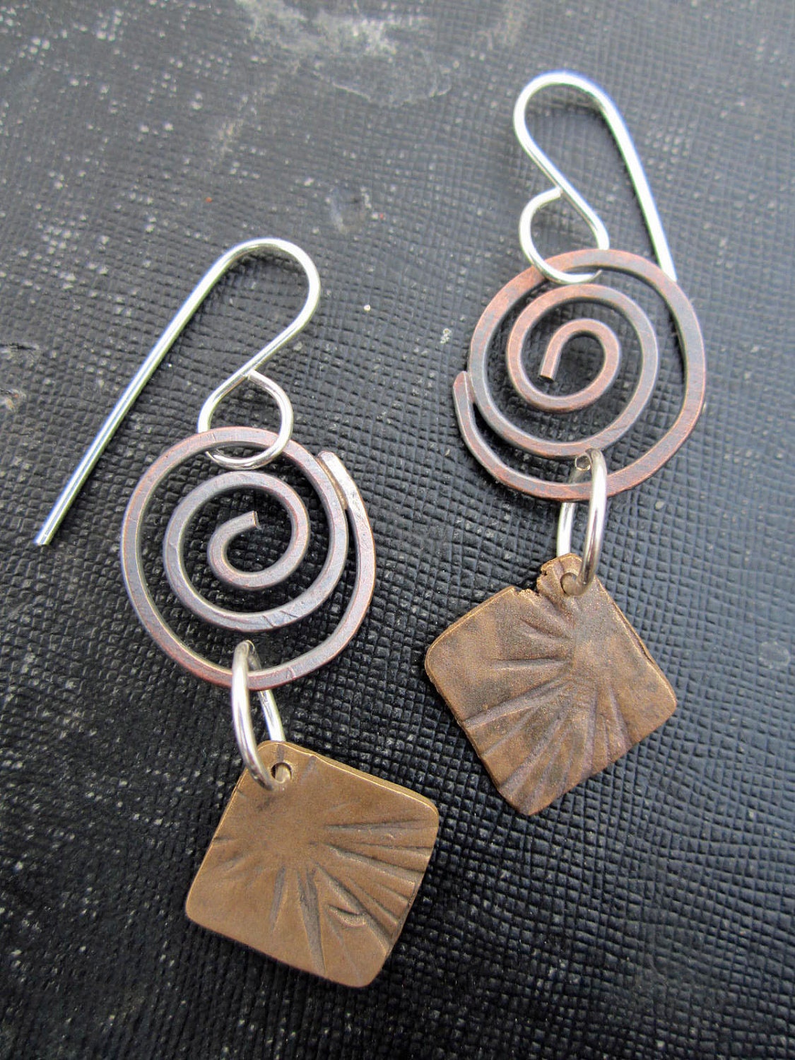Mixed Metal Earrings Diamonds and Spirals