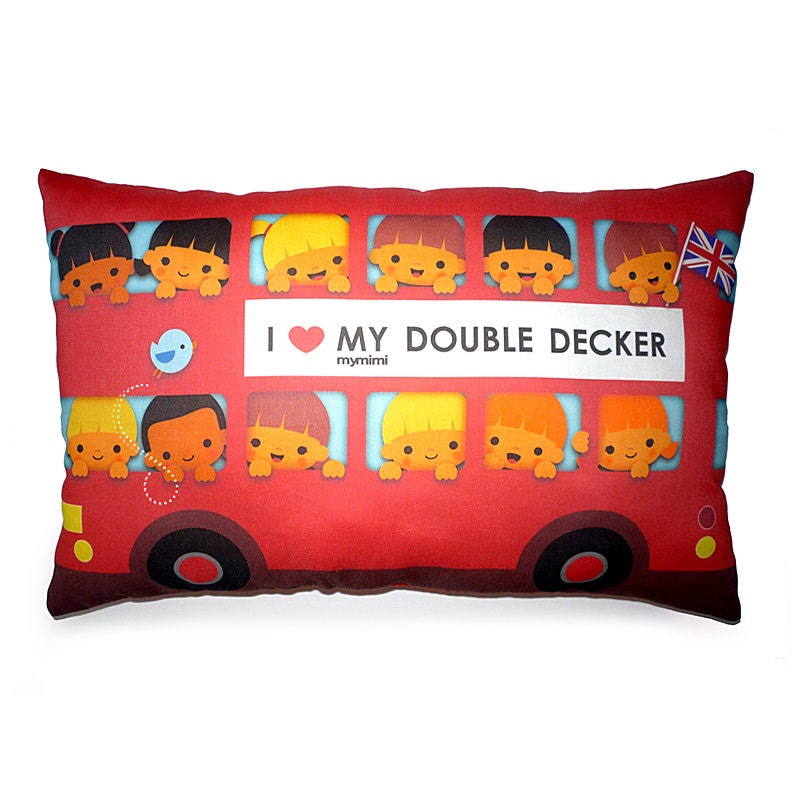 Decorative Pillow, Travel Pillow, Throw Pillow, Kawaii Print, Toy Pillow - Red London Bus - Ships May 27th, 2013