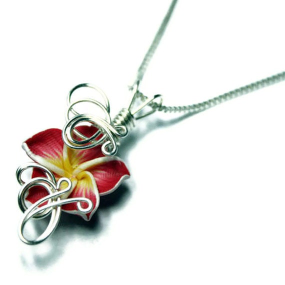 Made to Order - Design 12 - Aromatherapy Wire Wrapped  Polymer Clay Tropical Flower Bead PERFUME Pendant