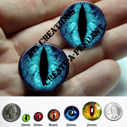Taxidermy Glass Eyes - 20mm -  Blue Dragon Eye Cabochons for Steampunk Jewelry and Pendant Making
