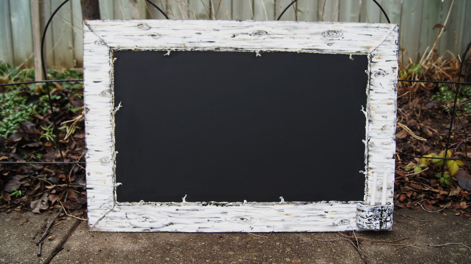 Birch Bark Rustic Minimal Sculpted Frame Chalkboard - White Cottage Shabby Style