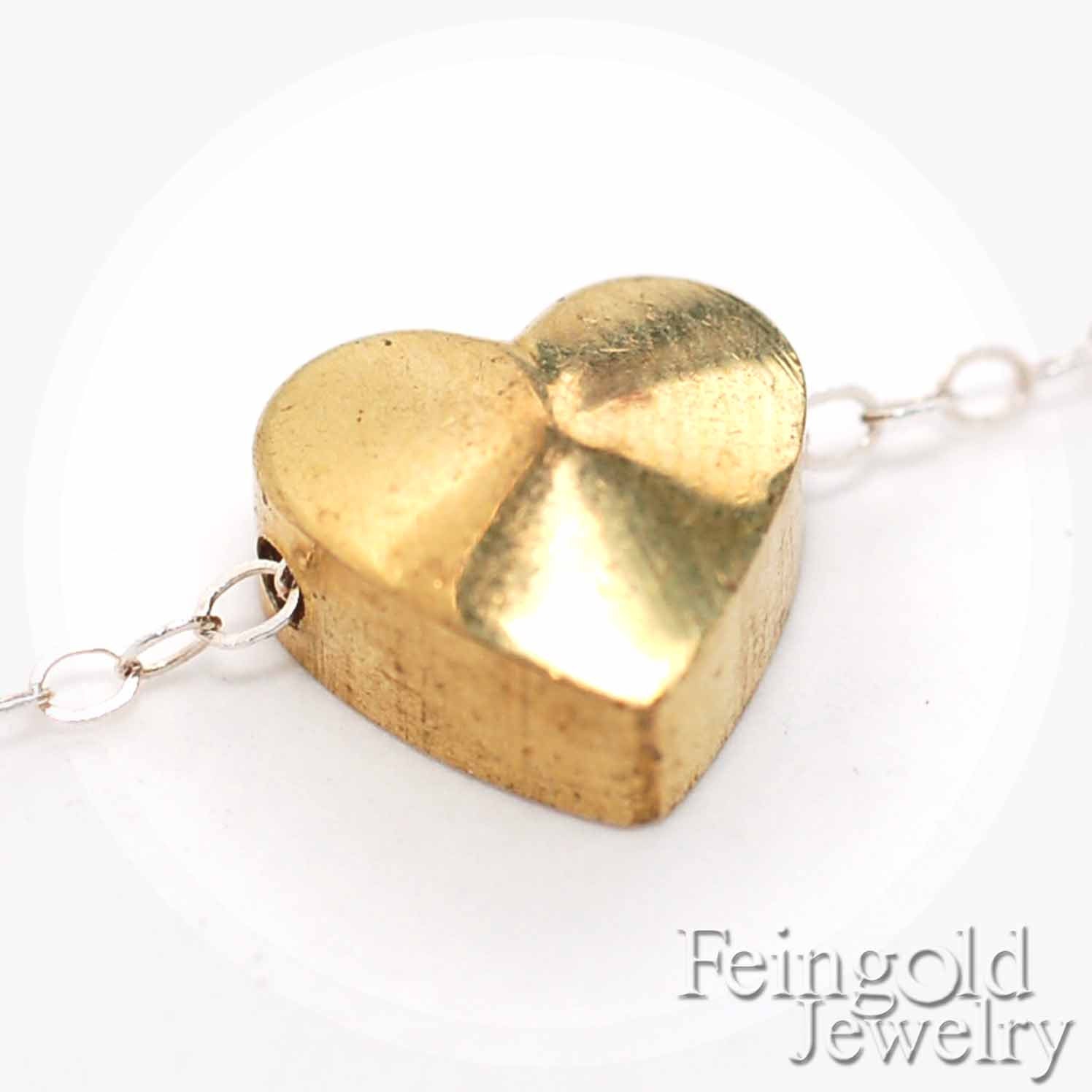 Valentine Tiny vintage brass heart - Pendant on Sterling Silver Chain - Free US Shipping