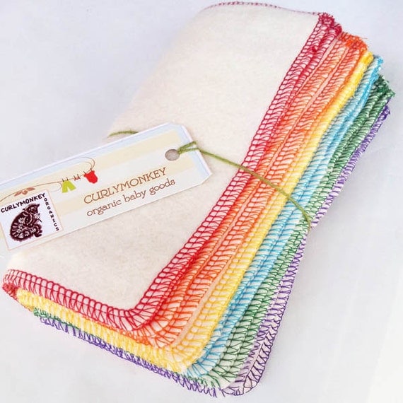 organic baby wipes, organic washcloths, cloth diaper wipes: hemp cotton fleece 24 pk Rainbow