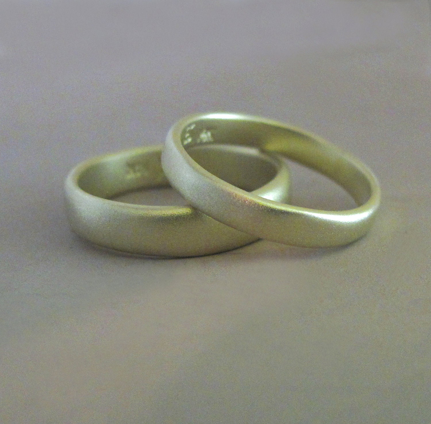 14k Green Gold Wedding Rings - Matte Finish - 3 mm and 4 mm - River