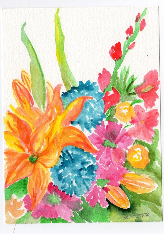 RESERVED Colorful Tropical Flowers  watercolor painting, Original ART