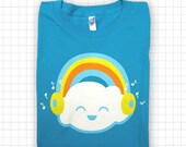 Happy Rainbow Cloud Womens Amercian Apparel T-shirt Teal