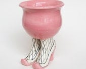 Sex Pot with Heels and Striped Stockings Pink Black White